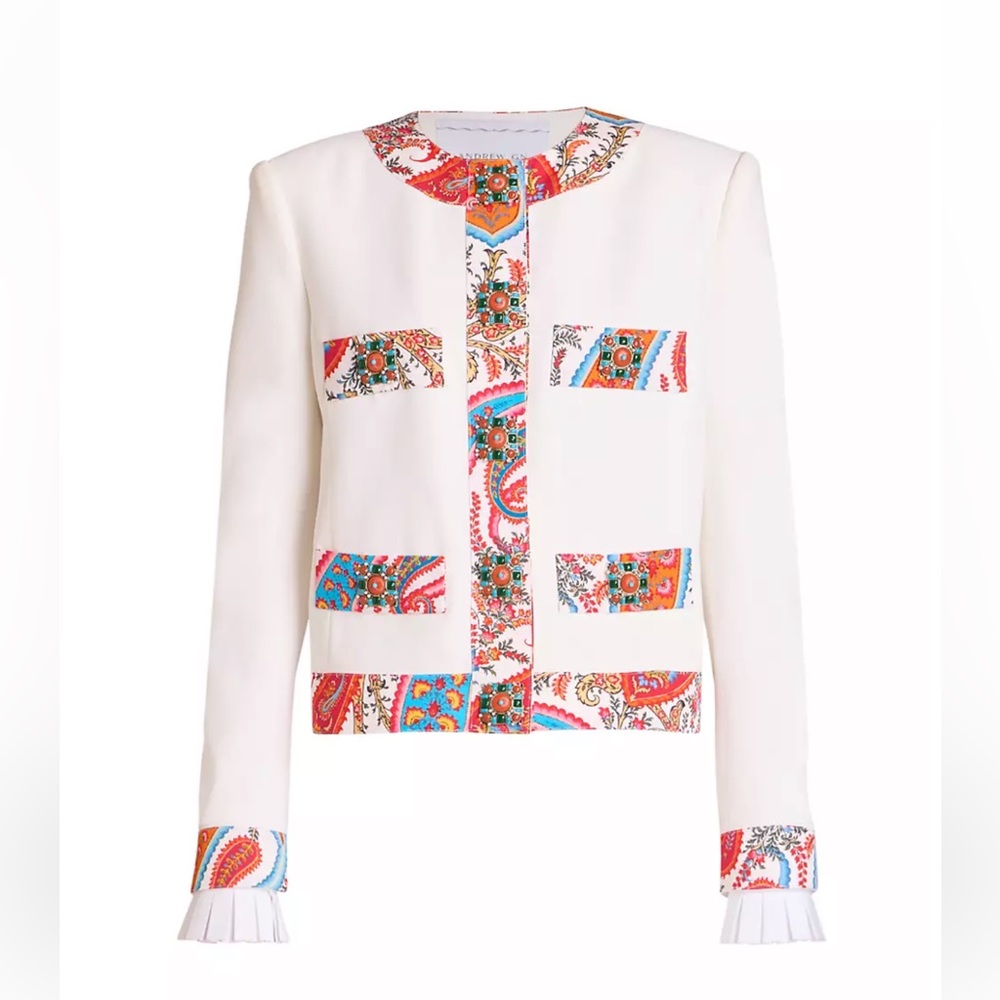 ANDREW GN Paisley-Trim Crepe Jacket